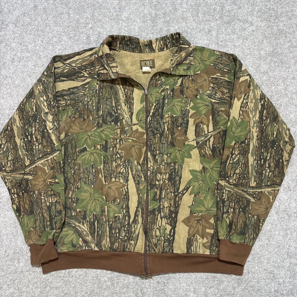 Ocoee Vintage Mens XL Camo Zip Up Jacket Real Tree Made in USA Cotton Woodland